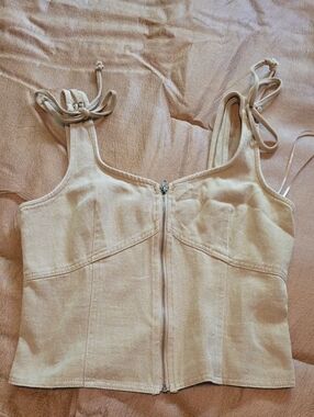 Womens Bootbarn One Piece Beige Zip-Front Tank Top Sz Small
